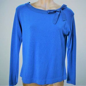 Royal Blue Pullover Sweater with Ribbon Neckline